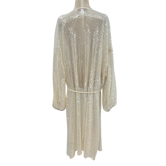 Hutch Jackson Sequin-Embellished Mesh Cover-Up Duster Kimono Cream Plus Size 3X - Picture 10 of 16